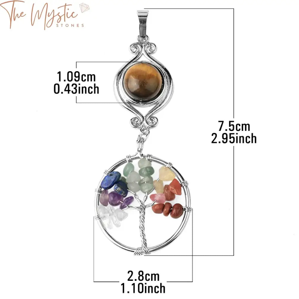 Tree Of Life 7 Chakras Natural Stone Pendant