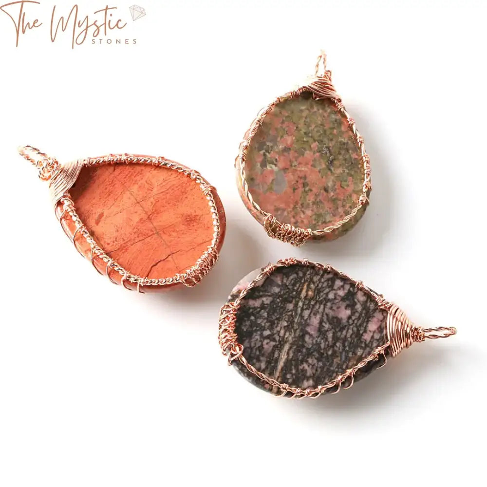 Tree Of Life Amazonite Water Drop Pendant In Rose Gold