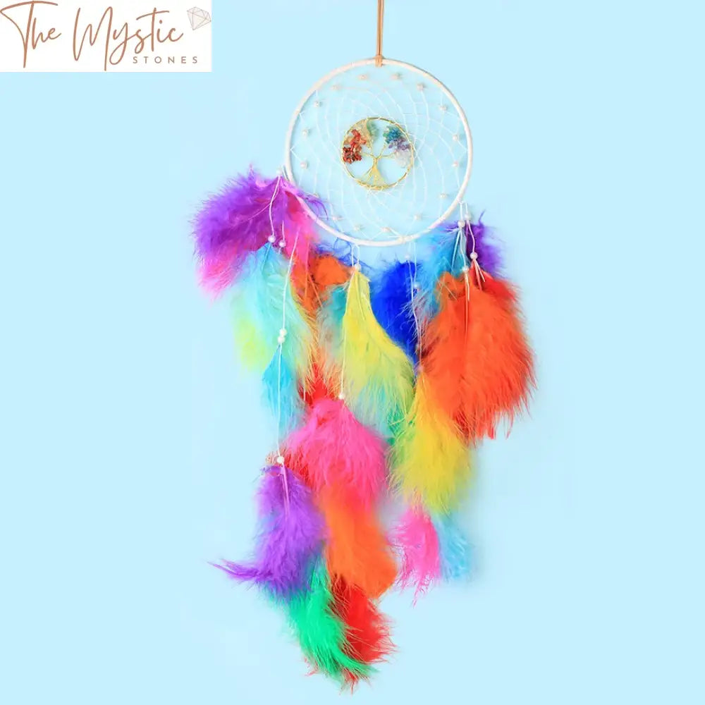 Tree Of Life Dream Catcher With Natural Stones And Feathers