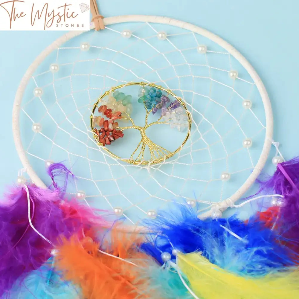 Tree Of Life Dream Catcher With Natural Stones And Feathers