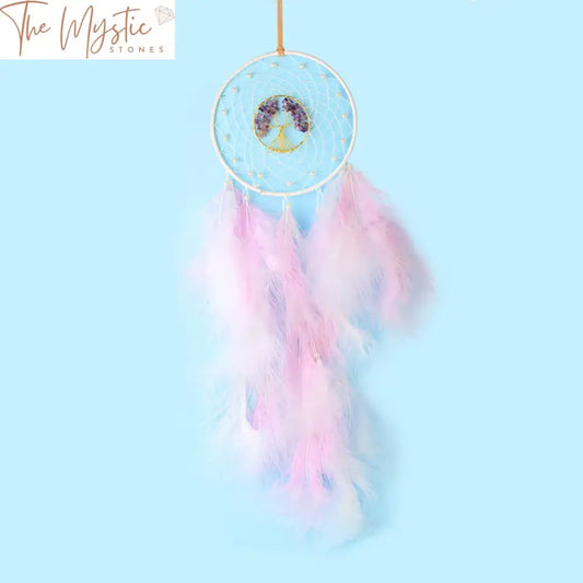 Tree Of Life Dream Catcher With Natural Stones And Feathers