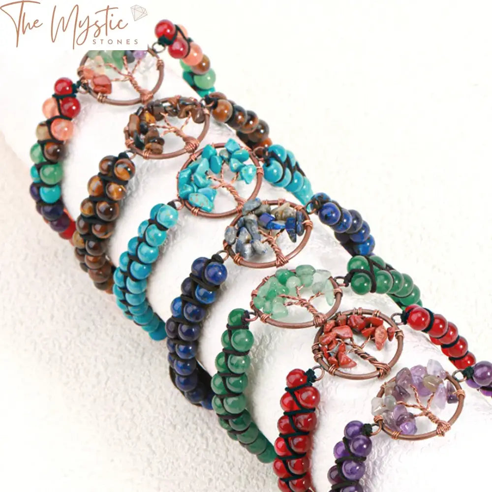 Natural Stone Tree of Life Bracelet featuring a handmade, double-layer design.