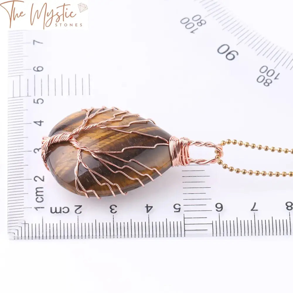 Tree Of Life Gemstone Water Drop Necklace - Rose Gold