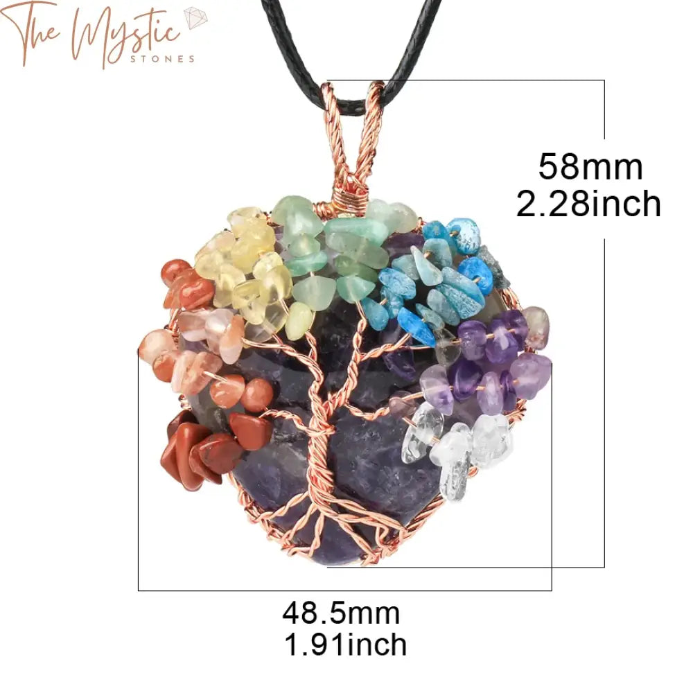 Tree Of Life Heart Pendant - Rose Gold Wrapped Natural Stone