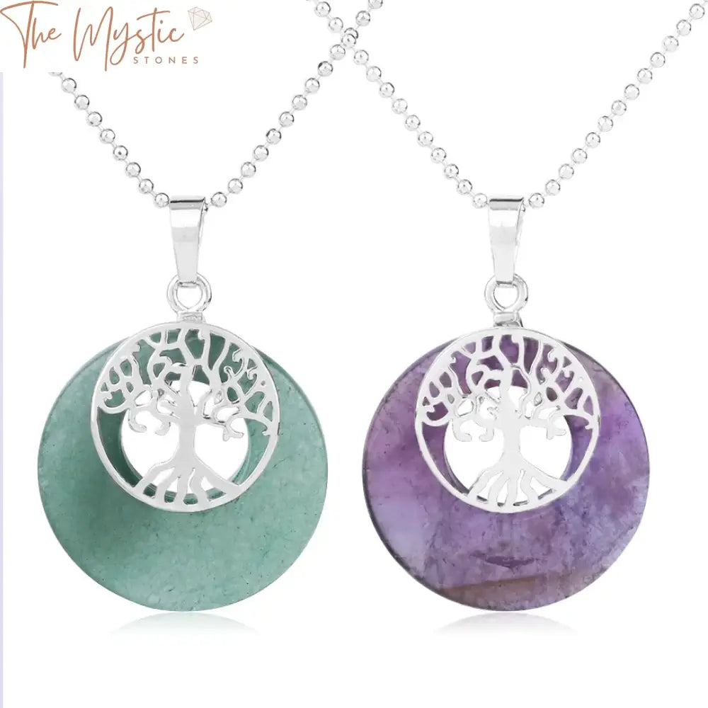 Natural Stone Tree of Life charm pendant featuring a round, hollow donut design.