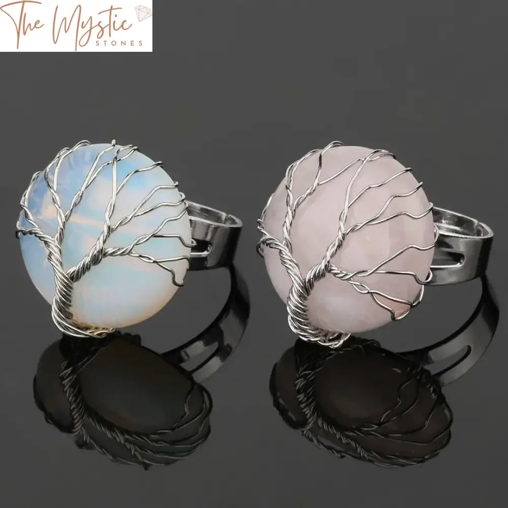 Tree Of Life Reiki Cabochon Ring - Adjustable Silver Wire Wrap