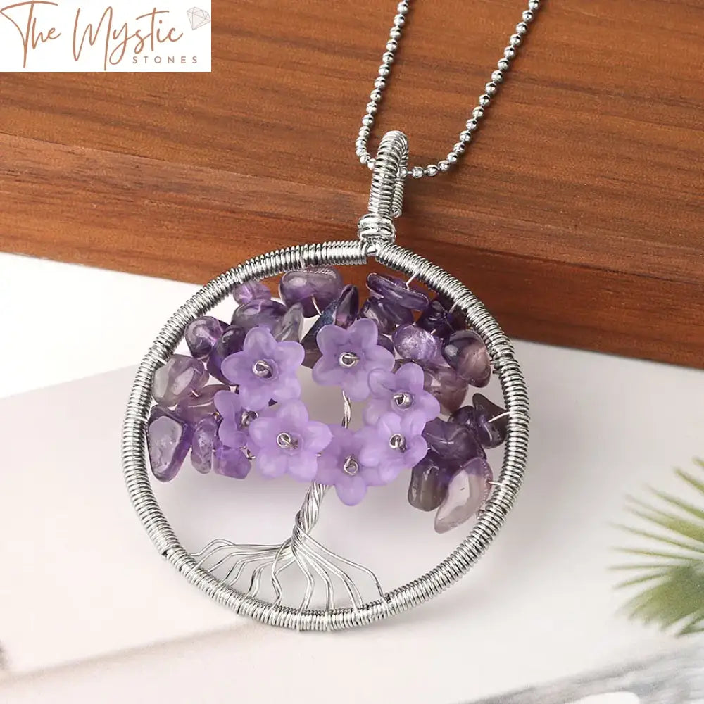 Tree Of Life Silver Wire-Wrapped Quartz Pendant