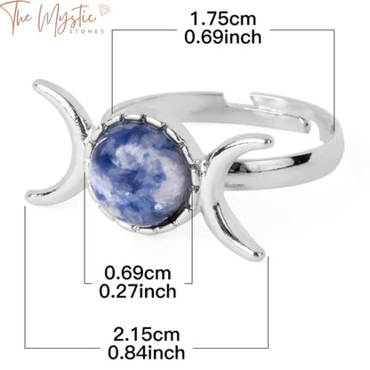 Triple Goddess Moon & Sun Natural Stone Adjustable Ring