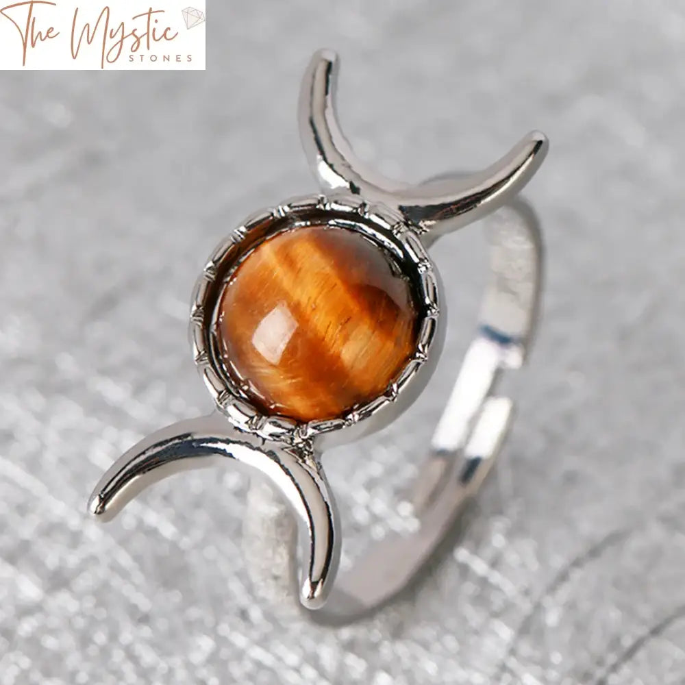 Triple Goddess Moon & Sun Natural Stone Adjustable Ring