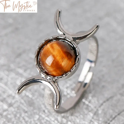 Triple Goddess Moon & Sun Natural Stone Adjustable Ring