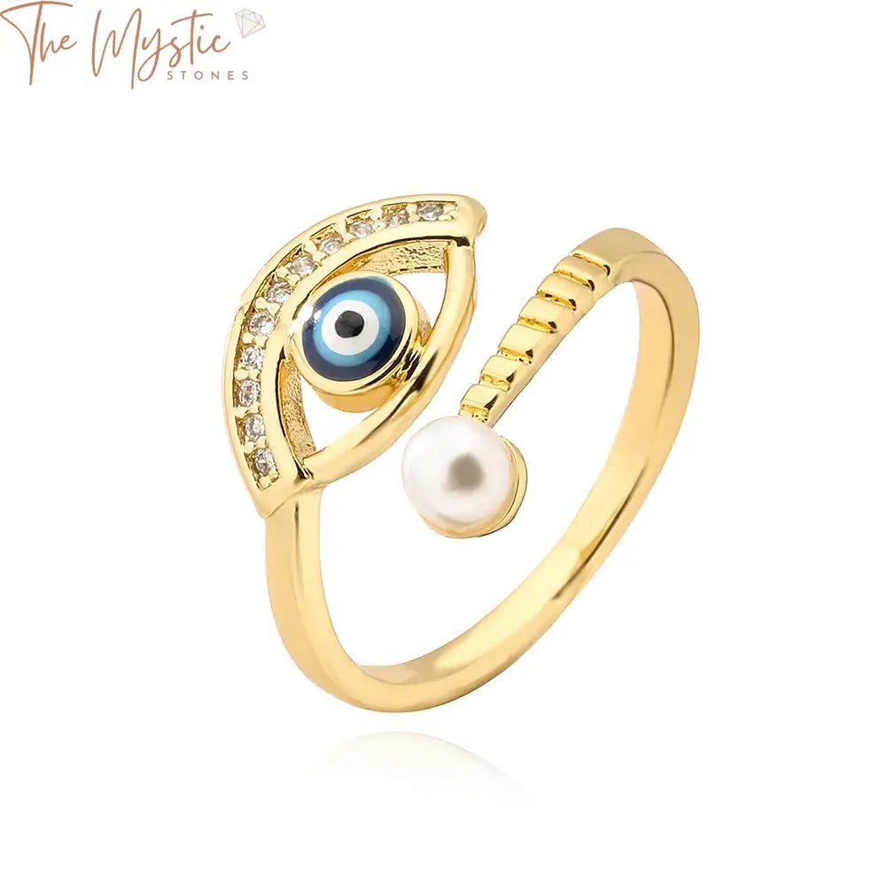 Turkish Blue Evil Eye Adjustable Gold Ring