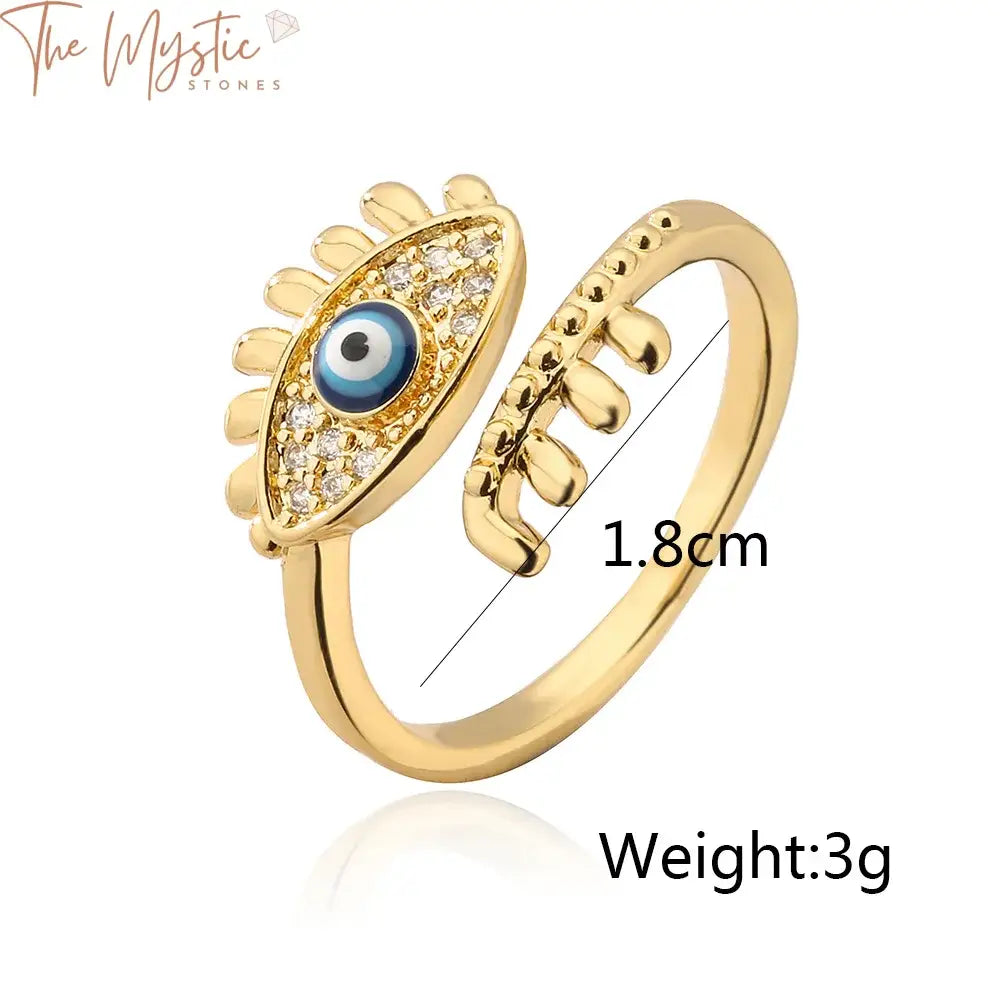 Turkish Blue Evil Eye Adjustable Gold Ring