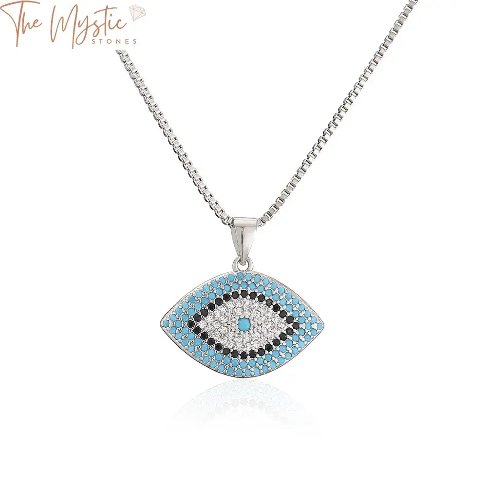 A stylish choker necklace featuring a central Turkish blue evil eye pendant adorned with sparkling cubic zirconia.