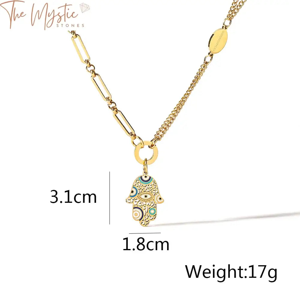 Turkish Hamsa Evil Eye Stainless Steel Necklace - Gold