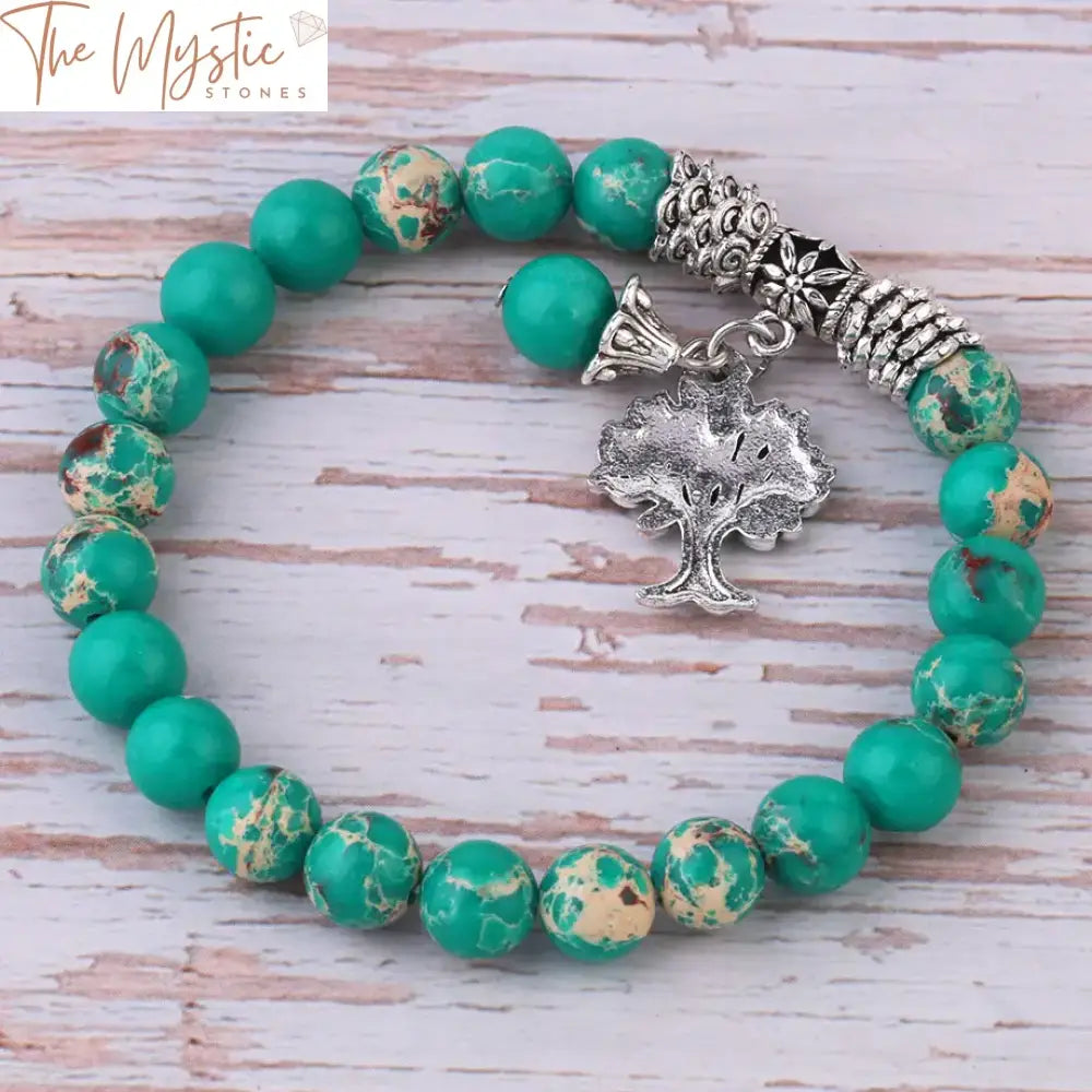 Turquoise Beaded Tree Of Life Charm Bracelet