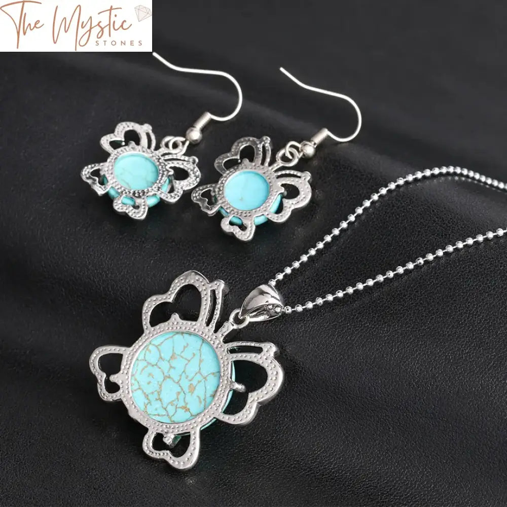 Turquoise Butterfly Jewelry Set - Earrings & Necklace