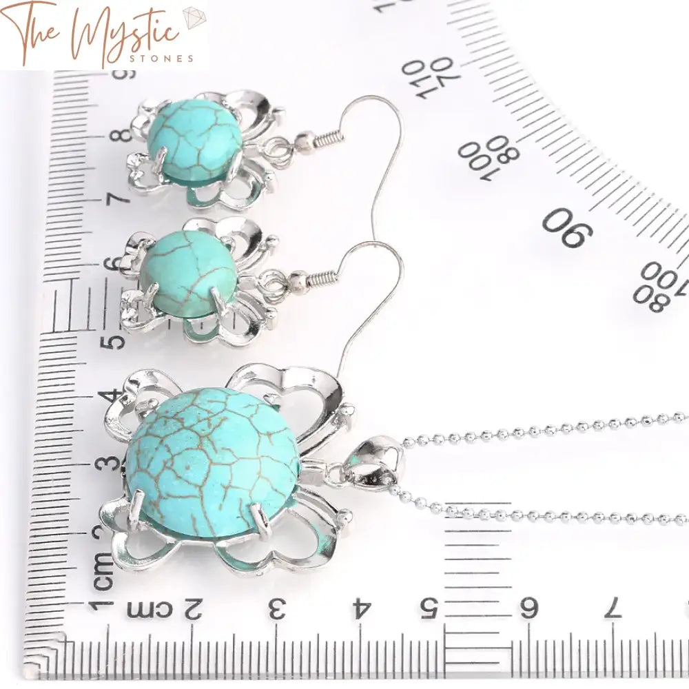 Turquoise Butterfly Jewelry Set - Earrings & Necklace