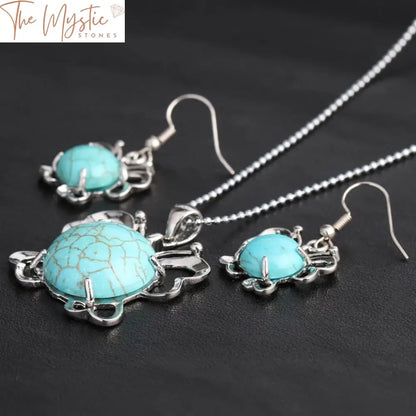 Turquoise Butterfly Jewelry Set - Earrings & Necklace