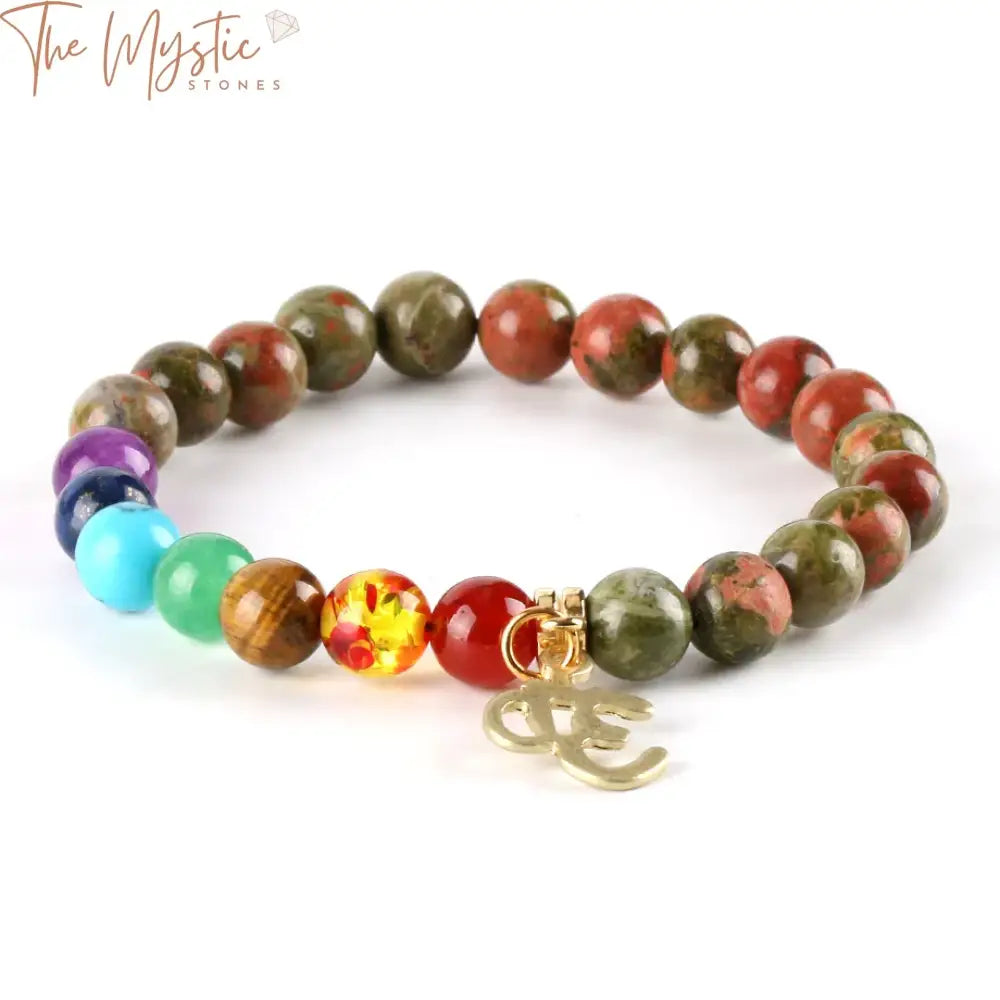 Unakite 8Mm 7 Chakra Meditation Bracelet