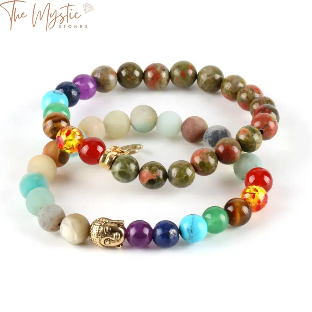 Unakite 8Mm 7 Chakra Meditation Bracelet