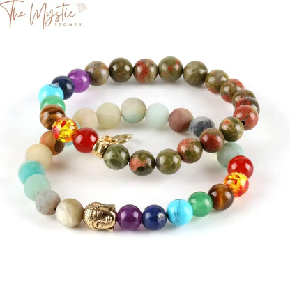 Unakite 8Mm 7 Chakra Meditation Bracelet