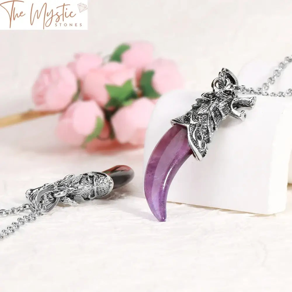 Viking Crystal Dragon Wolf Necklace