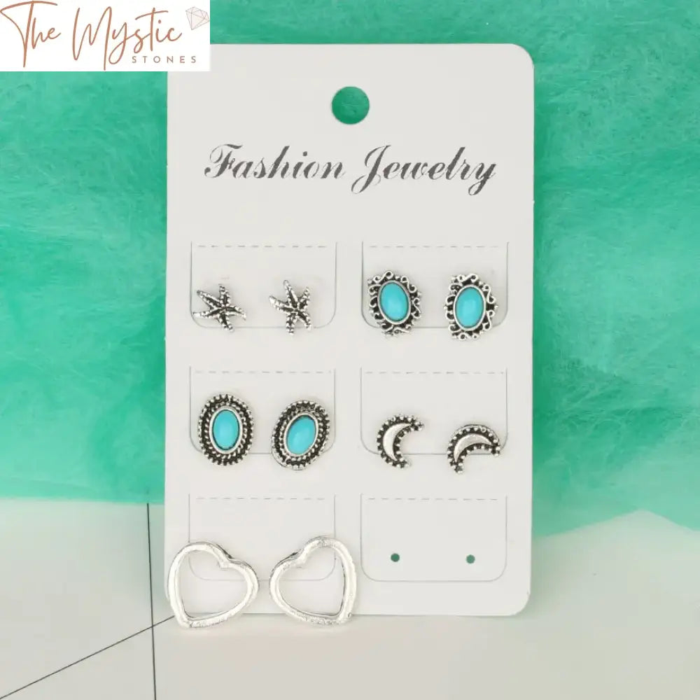 Vintage Celestial Stud Earrings Set - 5 Pairs