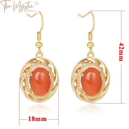 Vintage Red Onyx Oval Drop Earrings