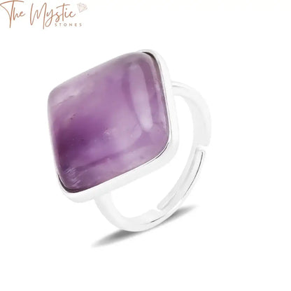 Vintage Square Gemstone Ring – Amethyst & White Quartz Silver