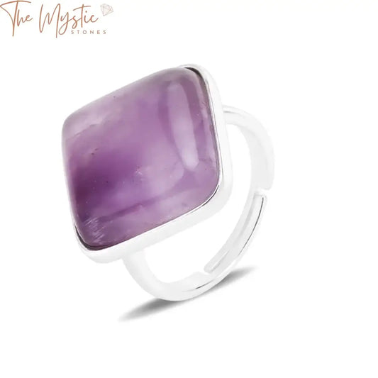 Vintage Square Gemstone Ring – Amethyst & White Quartz Silver