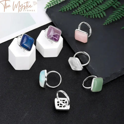 Vintage Square Gemstone Ring – Amethyst & White Quartz Silver