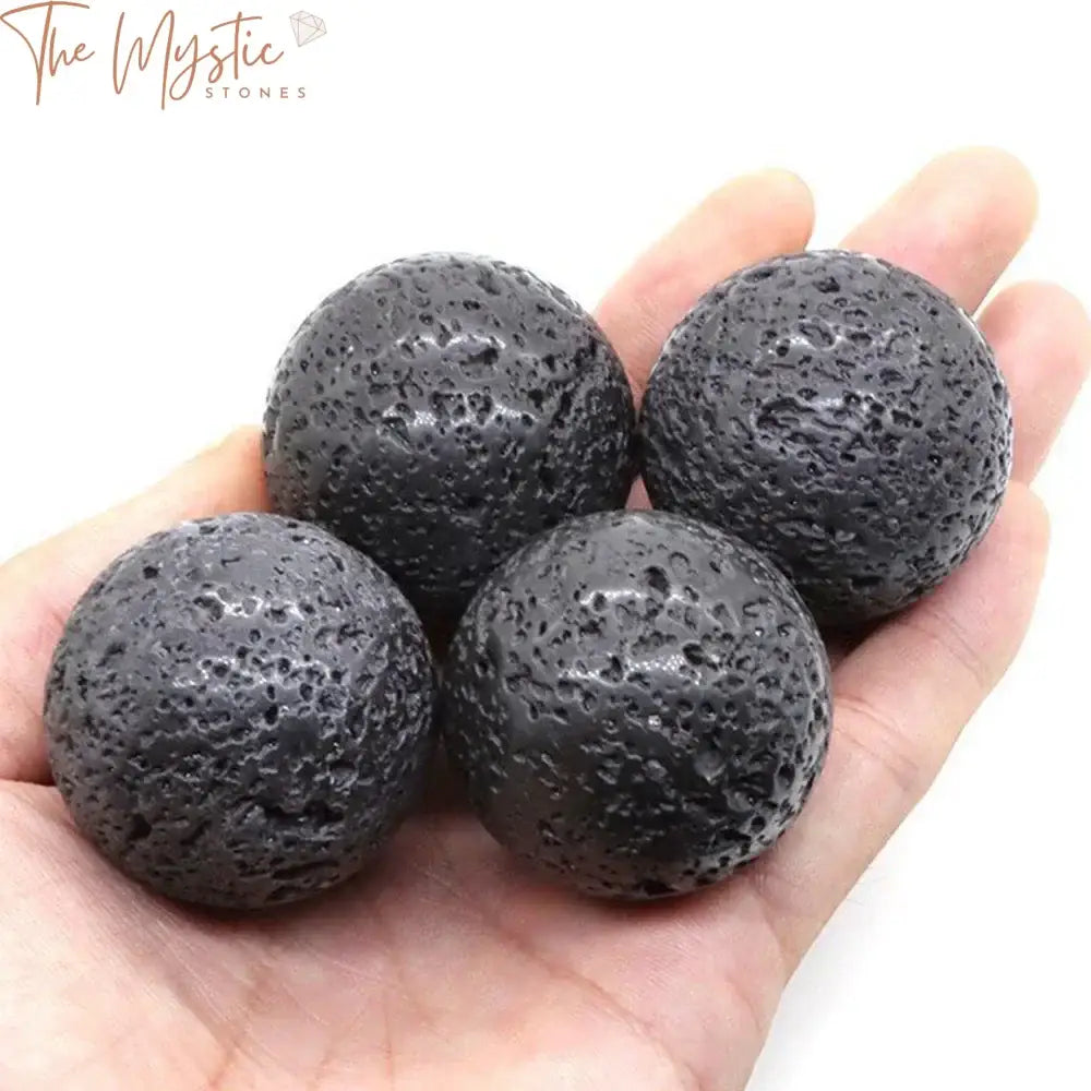 A 40mm natural porous volcanic rock ball with a textured and rugged surface, often used for Reiki healing.