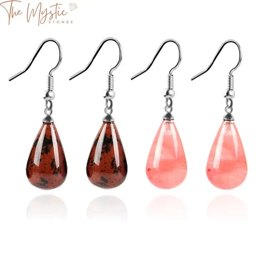 A pair of elegant dangle earrings featuring tear-drop shaped, natural stone beads in vibrant 16-color options.