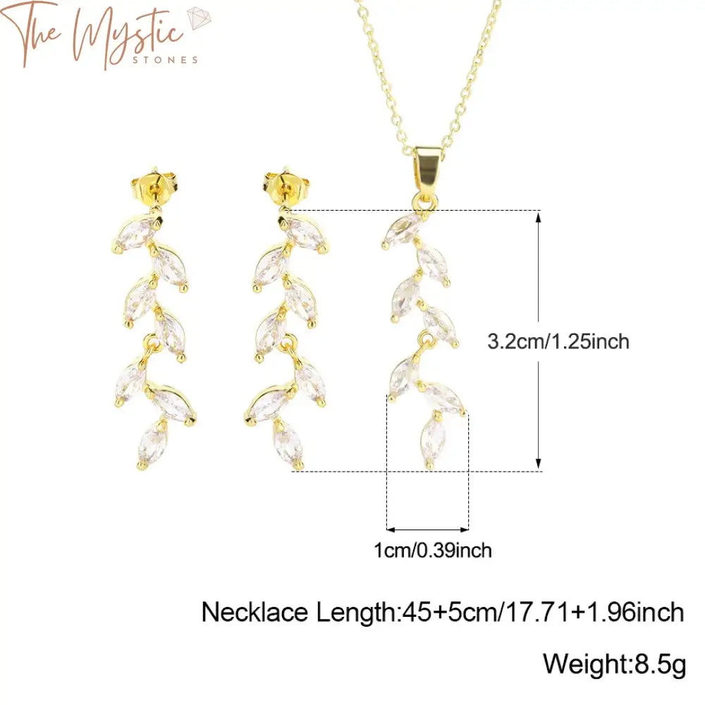 Wheat Crystal Pendant & Stud Earrings Set