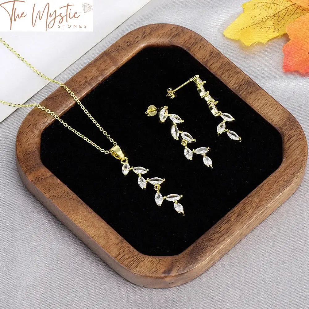 Wheat Crystal Pendant & Stud Earrings Set