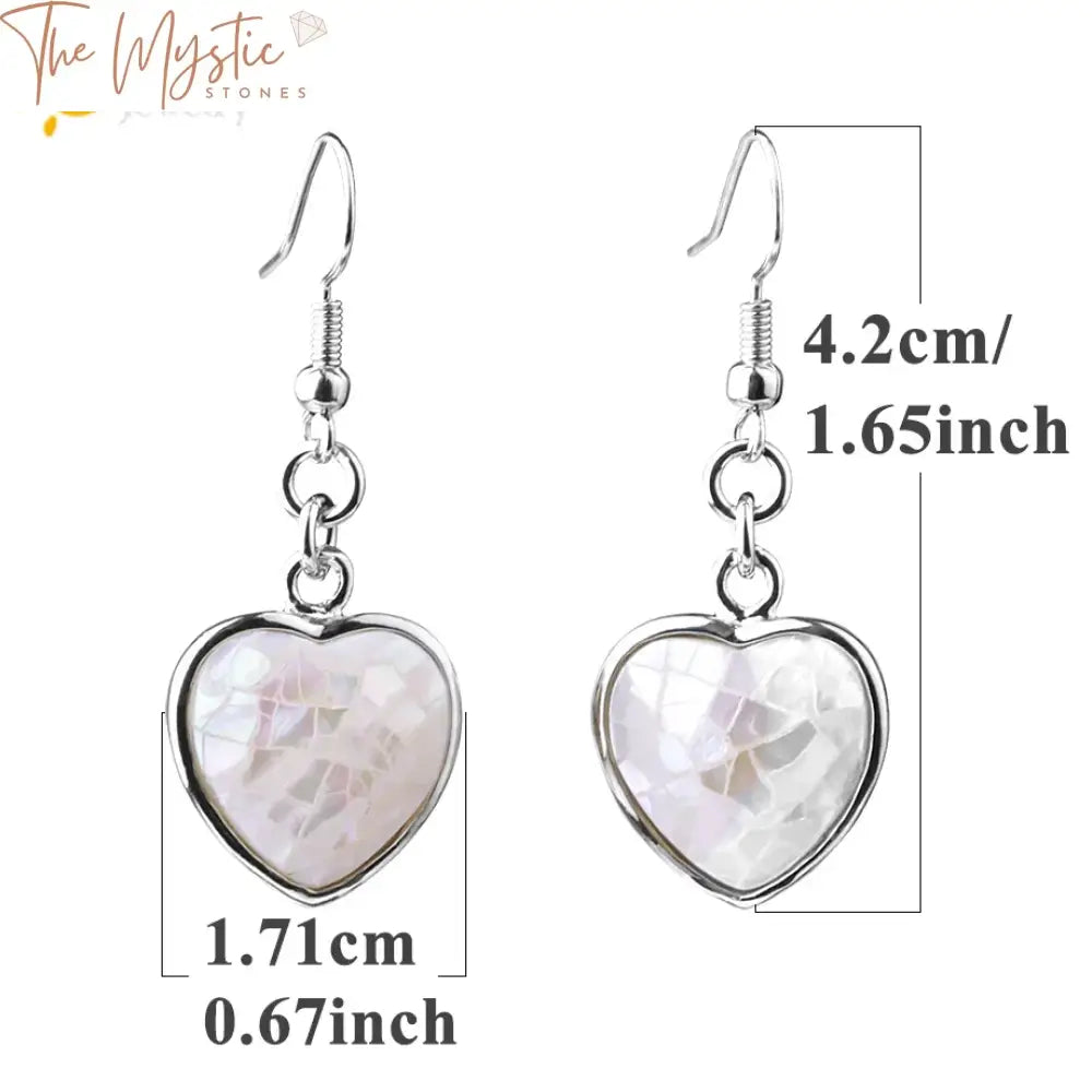 White Abalone Shell Heart Dangle Earrings