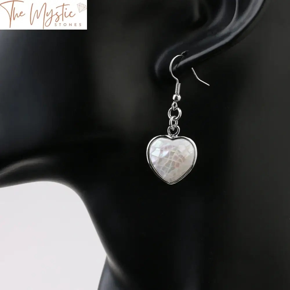 White Abalone Shell Heart Dangle Earrings