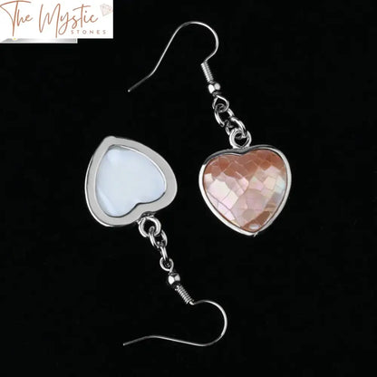 White Abalone Shell Heart Dangle Earrings