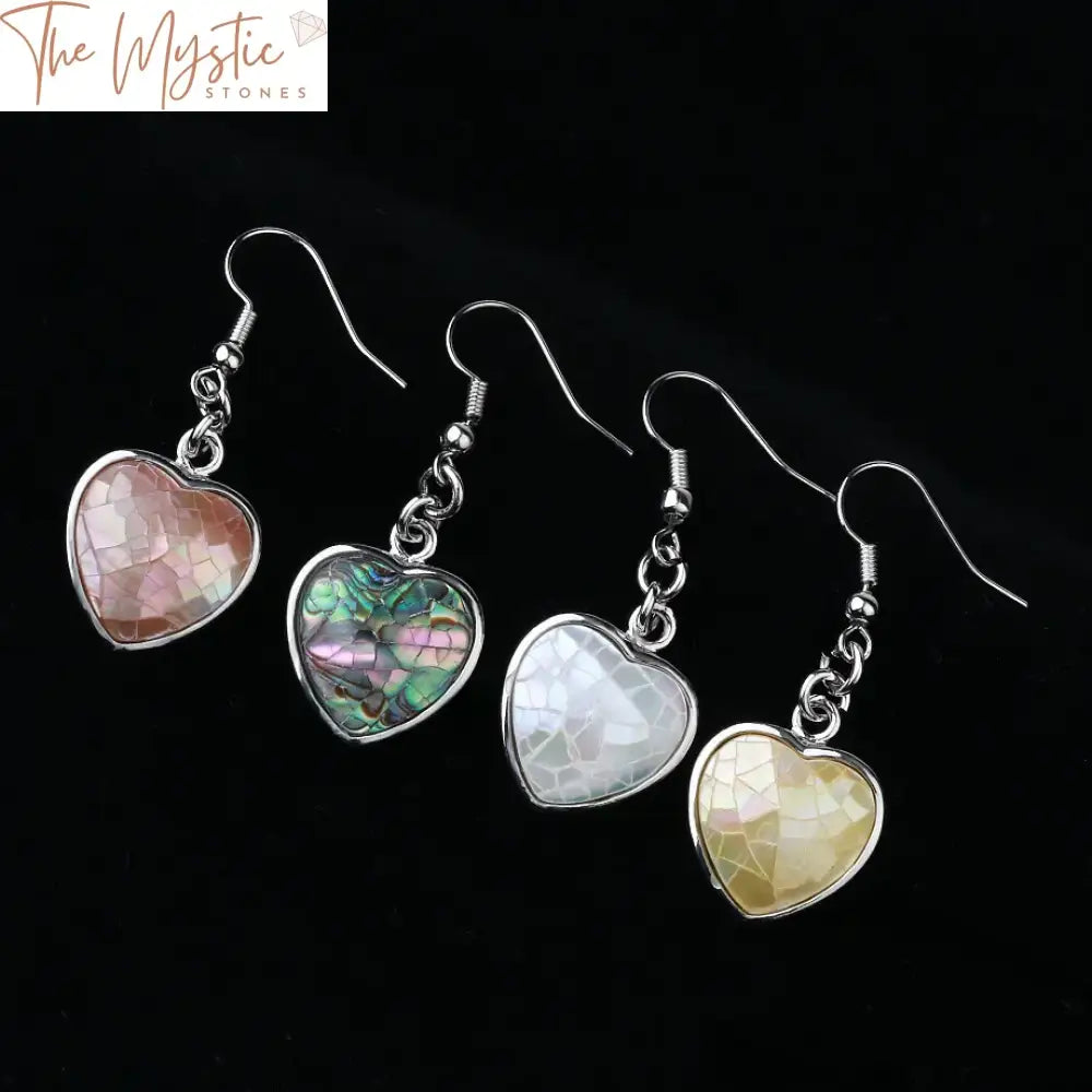 White Abalone Shell Heart Dangle Earrings