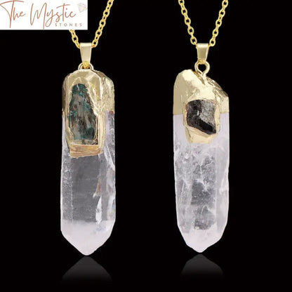 Raw Natural Stone White Crystal Pendant Necklace featuring a clear, elongated quartz druzy prism pillar.