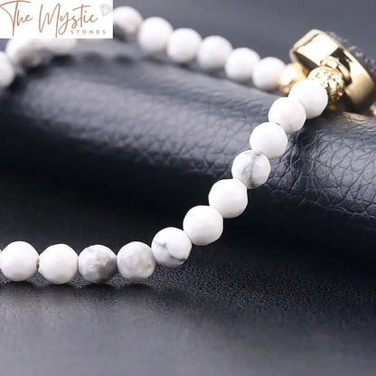 White Howlite And Druzy Quartz Beaded Bracelet