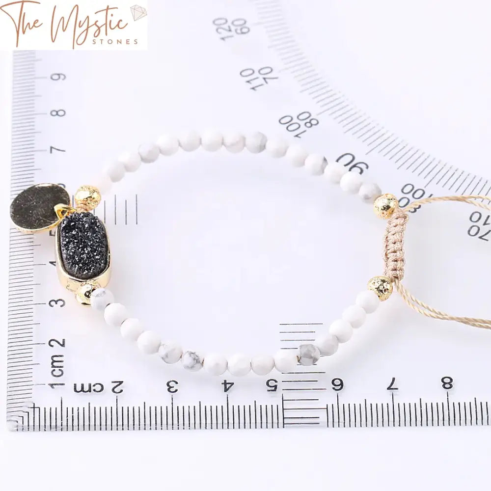 White Howlite And Druzy Quartz Beaded Bracelet