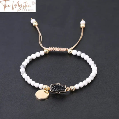 White Howlite And Druzy Quartz Beaded Bracelet