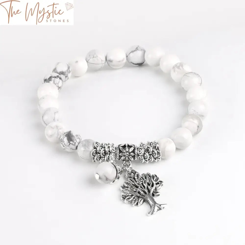 White Howlite Mala Bracelet With Tree Of Life Charm