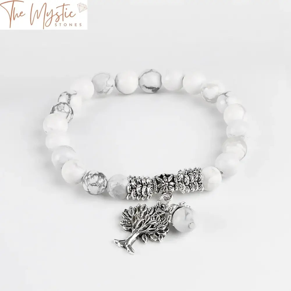 White Howlite Mala Bracelet With Tree Of Life Charm