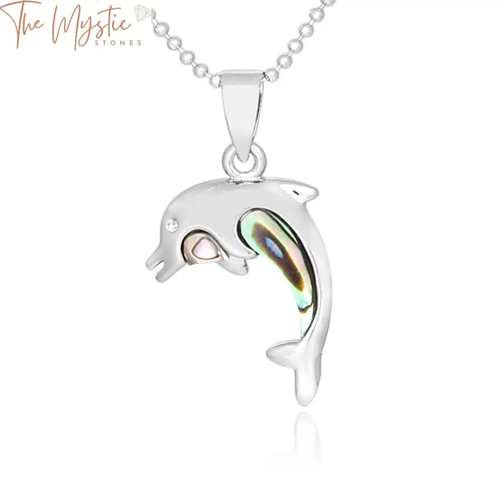 A pendant featuring a cute dolphin design crafted from natural white mother of pearl abalone shell.