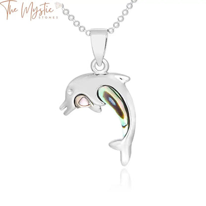 A pendant featuring a cute dolphin design crafted from natural white mother of pearl abalone shell.