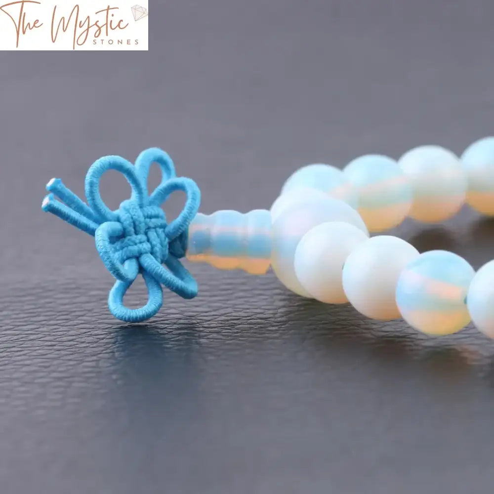 White Opal Chakra Healing Bracelet With Buddha Head And Chinese Knot