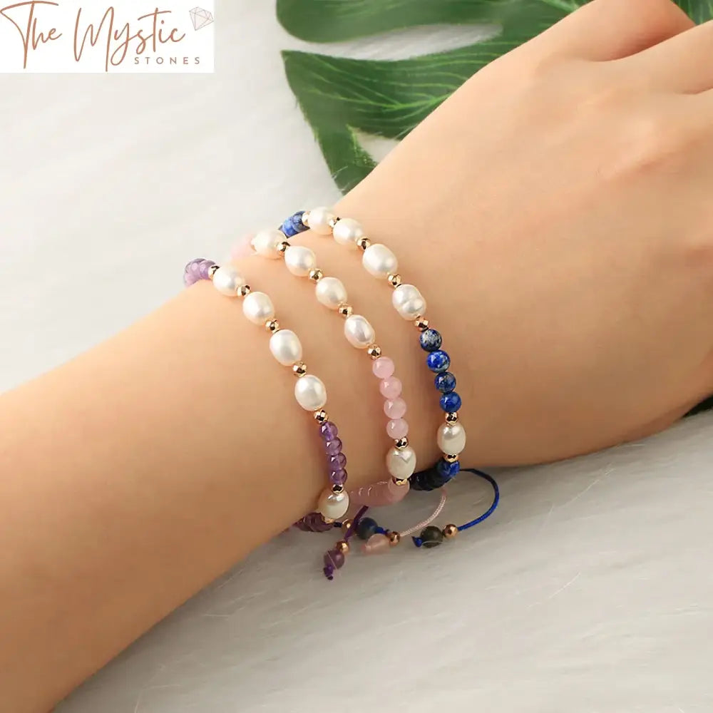 White Pearl & Crystal Healing Bracelet