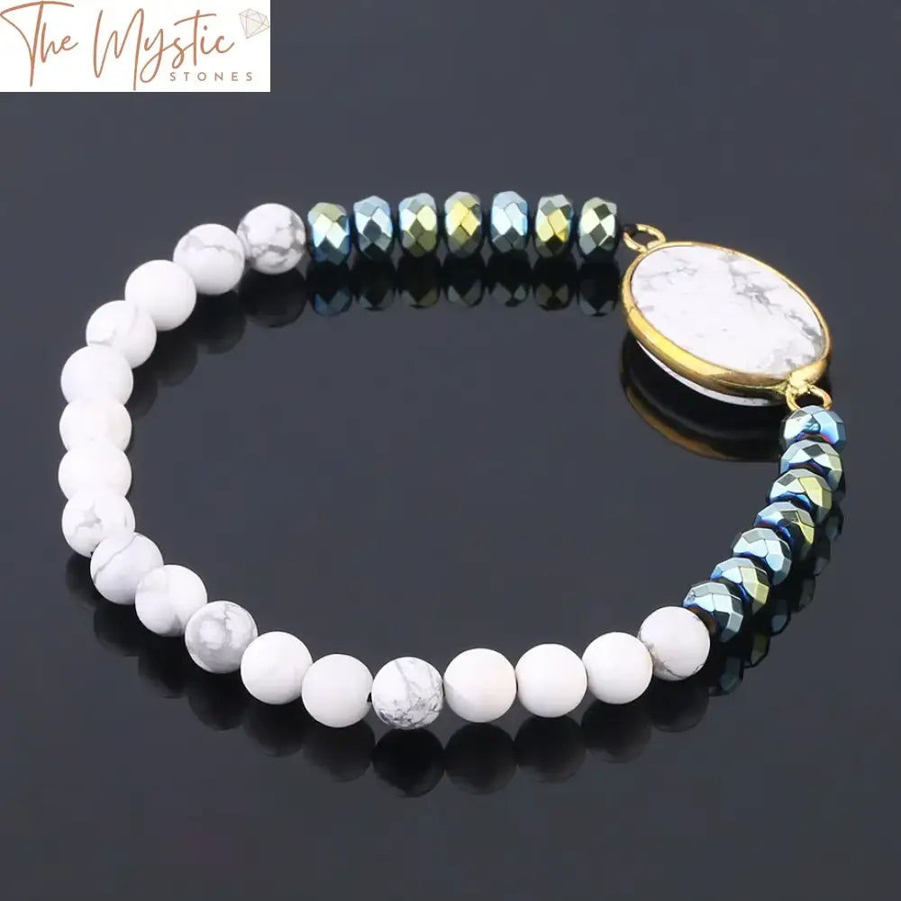 White Turquoise & Hematite Oval Bracelet